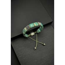 Frnch 925 Ayar Gümüş ve Yeşim Doğal Taşlı Zirkon Parçalı Mavi Renk Erkek Bileklik FRJ12333-3333-M3