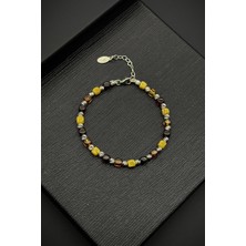 Frnch 925 Ayar Gümüş ve Kehribar Taşlı Kahverengi Erkek Bileklik FRJ11843-1943-K6