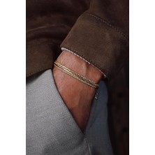 Frnch 925 Ayar Gümüş Italyan Model Altın Renk Erkek Bileklik Set FRJ12357-3357-G