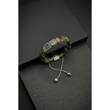 Frnch 925 Ayar Gümüş ve Krizokol Doğal Taşlı Zirkon Parçalı Yeşil Renk Erkek Bileklik FRJ12333-3333-Y3