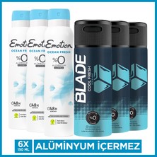 Blade Cool Fresh Erkek Deodorant 3x150 Ml & Emotion Ocean Fresh Kadın Deodorant 3x150 Ml