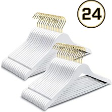 Hausgarten 24 Adet - Beyaz Gold Kancalı Ahşap Görünümlü Plastik Askı Kıyafet Elbise Gömlek Askısı