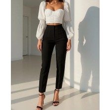 Eyora Moda Double Dokuma Klasik Siyah Pantolon