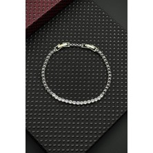 Frnch Siyah-Beyaz Zirkon Taşlı Gümüş Renk Tennis Erkek Bileklik FRJ12675-3675-B2A