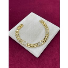 Calista Aksesuar 14 K Renginde Minik Taşlarla Kaplı 3 Dikdörtgen Şekilli Gold Bileklik