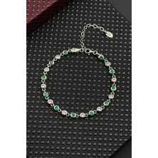 Frnch 925 Ayar Gümüş Yeşil-Beyaz Zirkon Taşlı Gümüş Renk Erkek Bileklik FRJ12720-3720-YA