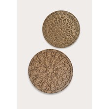 Aluradeco 2'li Ahşap Mandala Seti Ham Ahşap Çok Katmanlı, 35 cm + 38 Cm, Bohem ve Iskandinav Duvar Dekoru