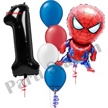 Parti Station Spiderman Temalı Yaş Doğum Günü Balon Seti – Rakam Balon + Folyo Spiderman Balon + Parti Balonları