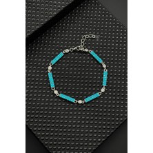 Frnch 925 Ayar Gümüş Turkuaz Zirkon Taşlı Erkek Bileklik FRJ12595-3595-M