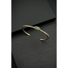 Frnch 925 Ayar Gümüş Firuze Doğal Taşlı Gümüş Renkli Erkek Kelepçe Bileklik FRJ12580-3580-A2M