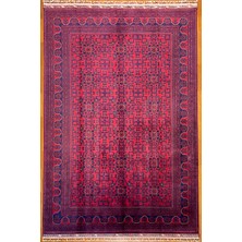 El Dokuma Afgan Halı Yıldız Desenli Bordo Renk 6 Metre Kare