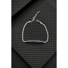 Frnch 925 Ayar Gümüş Lacivert Zirkon Taşlı Gümüş Renk Erkek Bileklik FRJ12652-3652-L