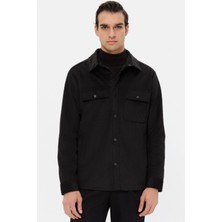 D'S Damat Ds Damat Regular Fit Siyah Düz Kadife Görünümlü Gömlek Mont 5HC073080021M