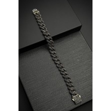 Frnch 925 Ayar Gümüş Zirkon Taşlı Siyah Renk Tennis Erkek Bileklik FRJ12452-3452-S