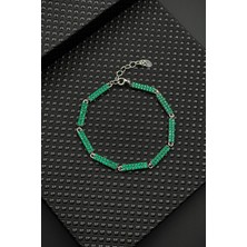 Frnch 925 Ayar Gümüş Yeşil Zirkon Taşlı Erkek Bileklik FRJ12594-3594-Y