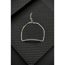 Frnch 925 Ayar Gümüş Siyah Zirkon Taşlı Gümüş Renk Erkek Bileklik FRJ12652-3652-S