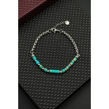 Frnch 316L Çelik ve Afrika Turkuazı Doğal Taşlı Turkuaz Renk Erkek Bileklik FRJ12692-3692-M