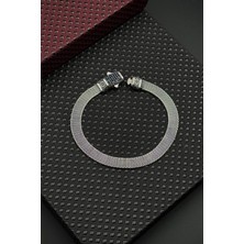 Frnch 925 Ayar Gümüş Lacivert Zirkon Taşlı Italyan Model Gümüş Renk Erkek Bileklik FRJ12680-3680-A