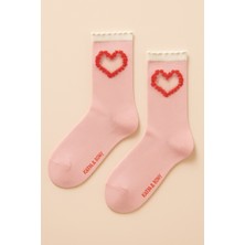 Kadın Tül Kalpli Soket Çorap Pembe