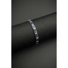 Frnch 925 Ayar Gümüş ve Lapis Lazuli Doğal Taşlı Lacivert Renk Erkek Bileklik FRJ12461-3461-L