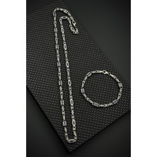 Frnch 925 Ayar Gümüş Lacivert Zirkon Taşlı Gümüş Renk Erkek Bileklik/kolye Set FRJ12657-3657-L