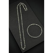 Frnch 925 Ayar Gümüş Italyan Model Zirkon Taşlı Gümüş Renk Erkek Bileklik/kolye Set FRJ12419-3419-A