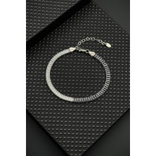 Frnch 925 Ayar Gümüş Siyah-Beyaz Baget Taşlı Gümüş Renk Erkek Bileklik FRJ12636-3636-AB