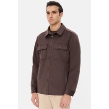 D'S Damat Ds Damat Regular Fit Kahverengi Düz Kadife Görünümlü Gömlek Mont 5HC073080021M