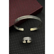 Frnch 925 Ayar Gümüş Italyan Model Gümüş Renk Erkek Bileklik/yüzük Set FRJ12661-3661-A4