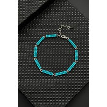 Frnch 925 Ayar Gümüş Turkuaz Zirkon Taşlı Erkek Bileklik FRJ12594-3594-M