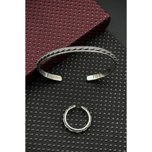 Frnch 925 Ayar Gümüş Italyan Model Gümüş Renk Erkek Bileklik/yüzük Set FRJ12661-3661-A11