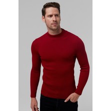 Twn Slim Fit Kırmızı Rib Örgü Kazak 5EC0606317701