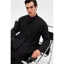 Twn Relaxed Siyah Düz Tencel Gömlek 5EC02SG24350M