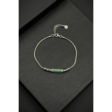 Frnch 925 Ayar Gümüş Italyan Model Yeşil Zirkon Taşlı Gümüş Renk Erkek Bileklik FRJ12356-3356-Y