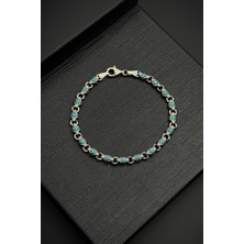 Frnch 925 Ayar Gümüş Italyan Model Turkuaz Zirkon Taşlı Gümüş Renk Erkek Bileklik FRJ12414-3414-M