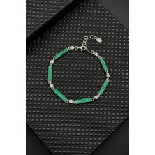 Frnch 925 Ayar Gümüş Yeşil Zirkon Taşlı Erkek Bileklik FRJ12595-3595-Y