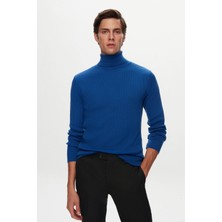 Twn Slim Fit Saks Mavi Rib Örgü Kazak 5EC0606317641