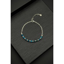 Frnch 925 Ayar Gümüş ve Apatit Doğal Taşlı Mavi Renk Erkek Bileklik FRJ11990-2090-M2