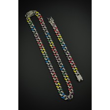 Frnch Bronz Madenli Çok Renkli Zirkon Taşlı Gümüş Renk Tennis Erkek Bileklik/kolye Set FRJ12585-3585-CK