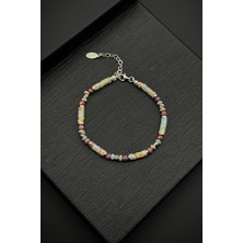 Frnch 925 Ayar Gümüş ve Jasper Doğal Taşlı Çok Renkli Erkek Bileklik FRJ12367-3367-CK4