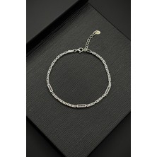 Frnch 925 Ayar Gümüş Italyan Model Siyah Zirkon Taşlı Gümüş Renk Erkek Bileklik FRJ12476-3476-S