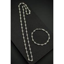 Frnch 925 Ayar Gümüş Italyan Model Siyah Zirkon Taşlı Gümüş Renk Erkek Bileklik/kolye Set FRJ12715-3715-S