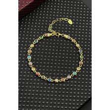 Frnch 925 Ayar Gümüş Mix Renkli Zirkon Taşlı Altın Renk Erkek Bileklik FRJ12720-3720-CKG