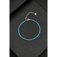 Frnch 925 Ayar Gümüş 2mm Aqua Marine Taşlı Turkuaz Renk Tennis Erkek Bileklik FRJ11979-2079-M2