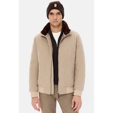 D'S Damat Ds Damat Regular Fit Bej Düz Yakası Çıkartılabilir Kürklü Mont 5HC07JB07012M