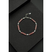 Frnch 925 Ayar Gümüş Kırmızı Zirkon Taşlı Erkek Bileklik FRJ12595-3595-K