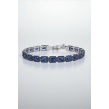 Frnch 925 Ayar Gümüş Lacivert Baget Zirkon Taşlı Gümüş Renk Erkek Bileklik FRJ12644-3644-L