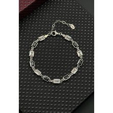 Frnch 925 Ayar Gümüş Siyah-Beyaz Zirkon Taşlı Gümüş Renk Erkek Bileklik FRJ12677-3677-SB