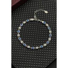 Frnch 925 Ayar Gümüş Lacivert-Beyaz Zirkon Taşlı Gümüş Renk Erkek Bileklik FRJ12717-3717-LA