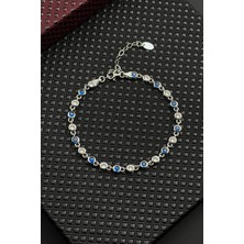 Frnch 925 Ayar Gümüş Lacivert-Beyaz Zirkon Taşlı Gümüş Renk Erkek Bileklik FRJ12720-3720-LA